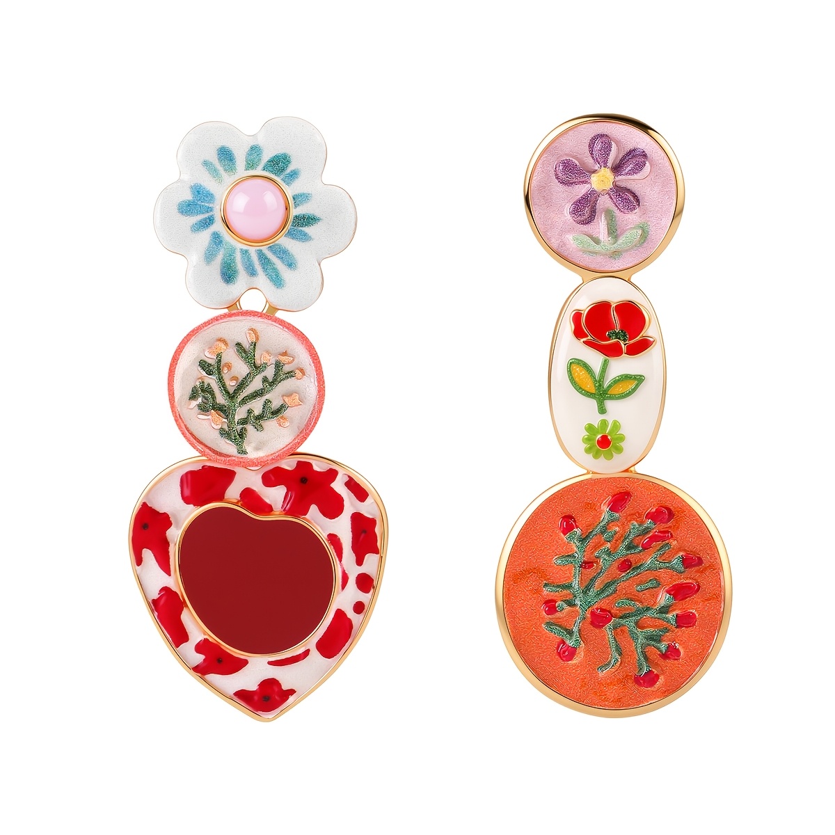 TEMU Pendientes colgantes florales retro esmaltados, elegantes pendientes colgantes de resina con forma de , joyería para mujer, adecuados para uso