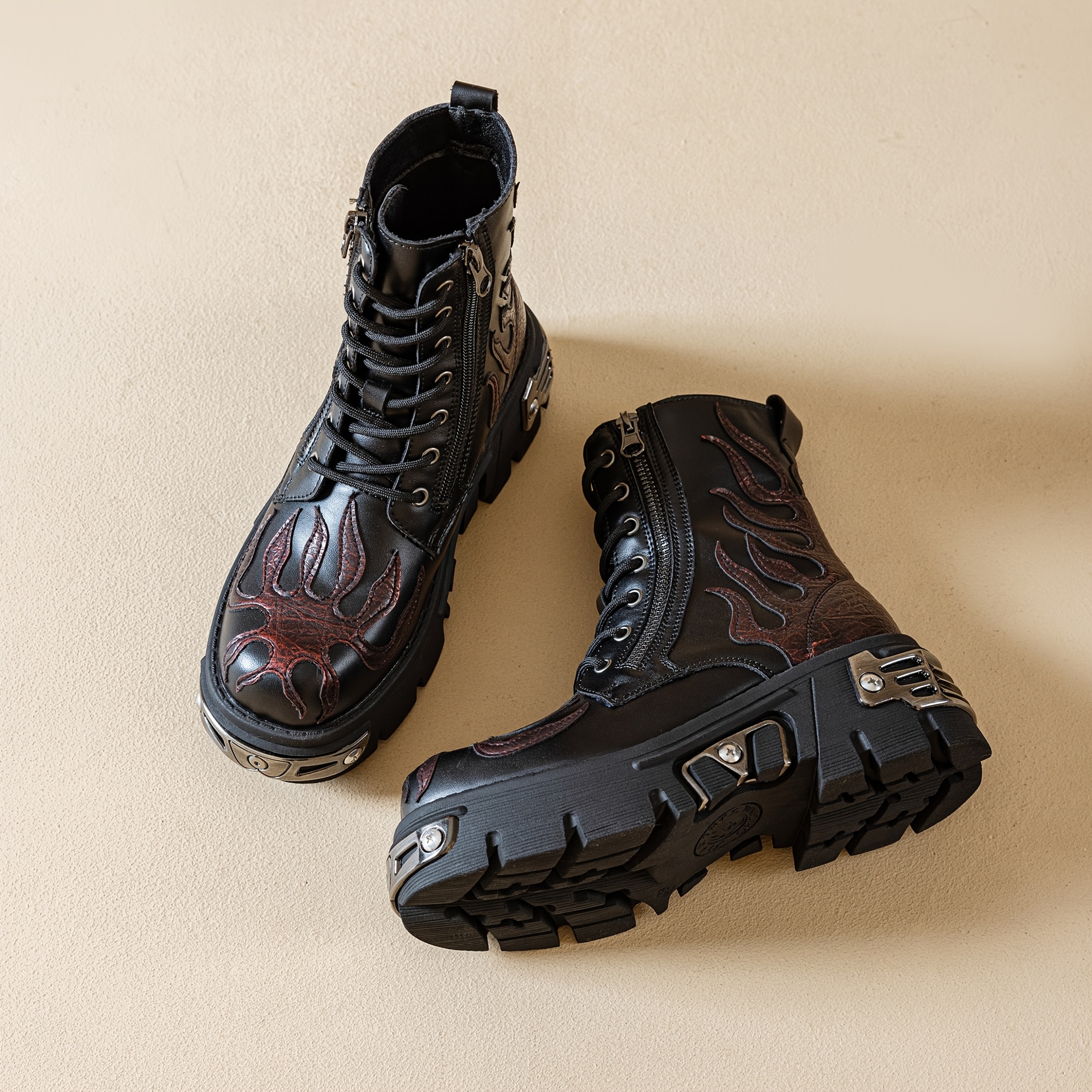 Men\'s Goth Combat Punk Ankle Boots Platform Lace-Up Side Zipper Chunky Sole Amazon.com: Men main image 2