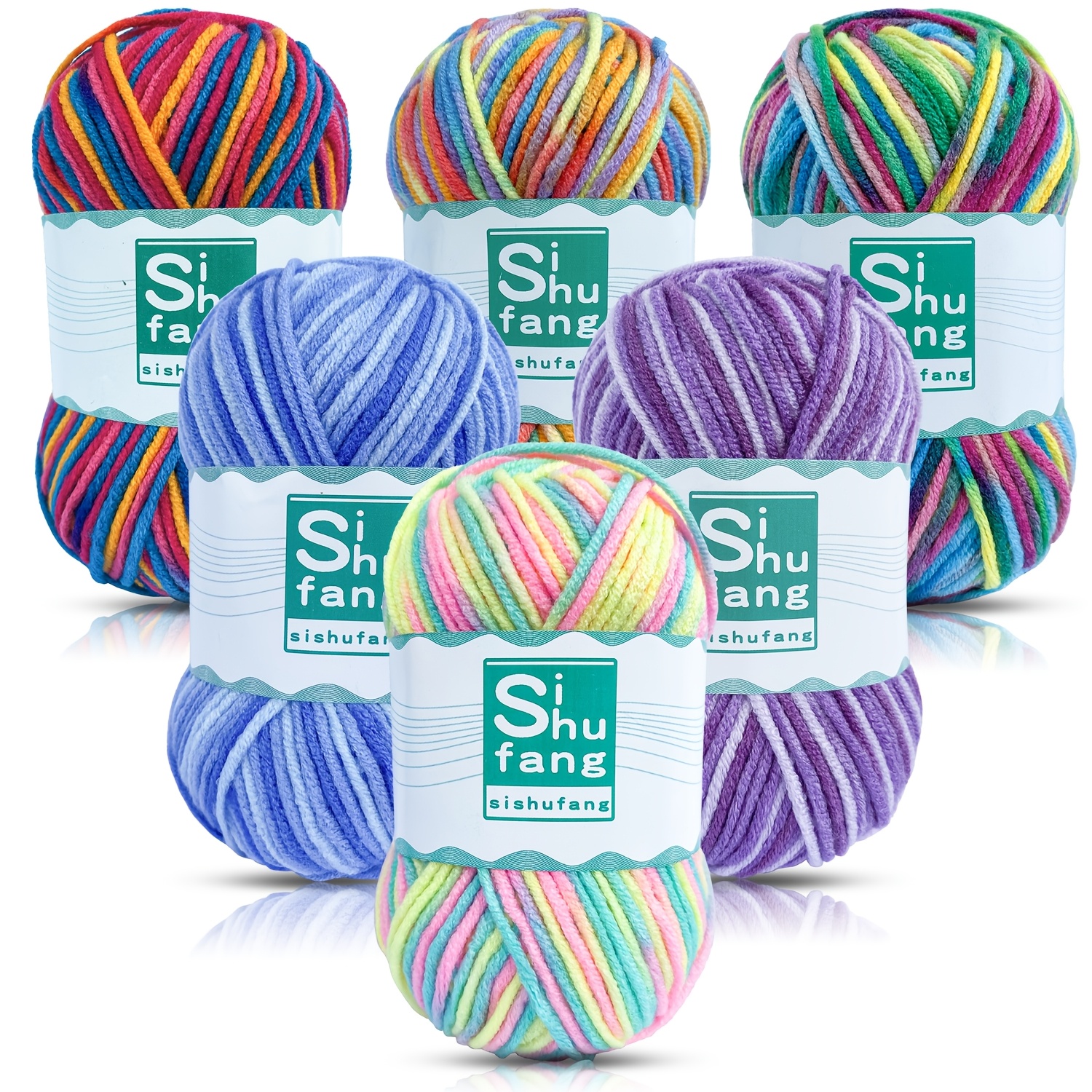 TEMU Set di 6 gomitoli di filo all'uncinetto sfumato a 6 , filato acrilico intrecciato multicolore all'ingrosso, filo all'uncinetto a 5 di media