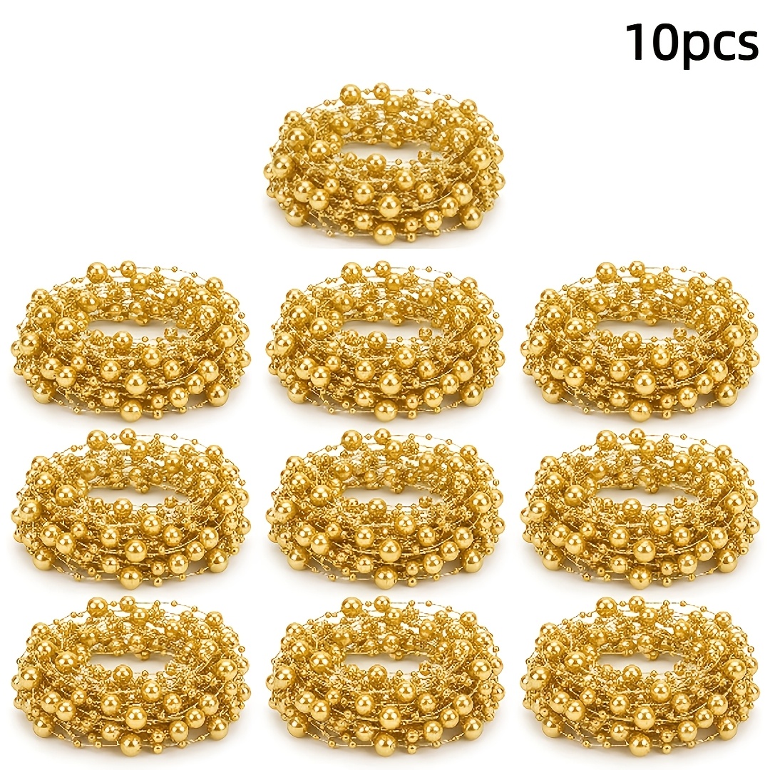 TEMU 10pcs Pearl Chain Set (golden) — Suitable For Floating Candles, Vase Fillers, And Decorations For Weddings Or Lunar New Year Parties.