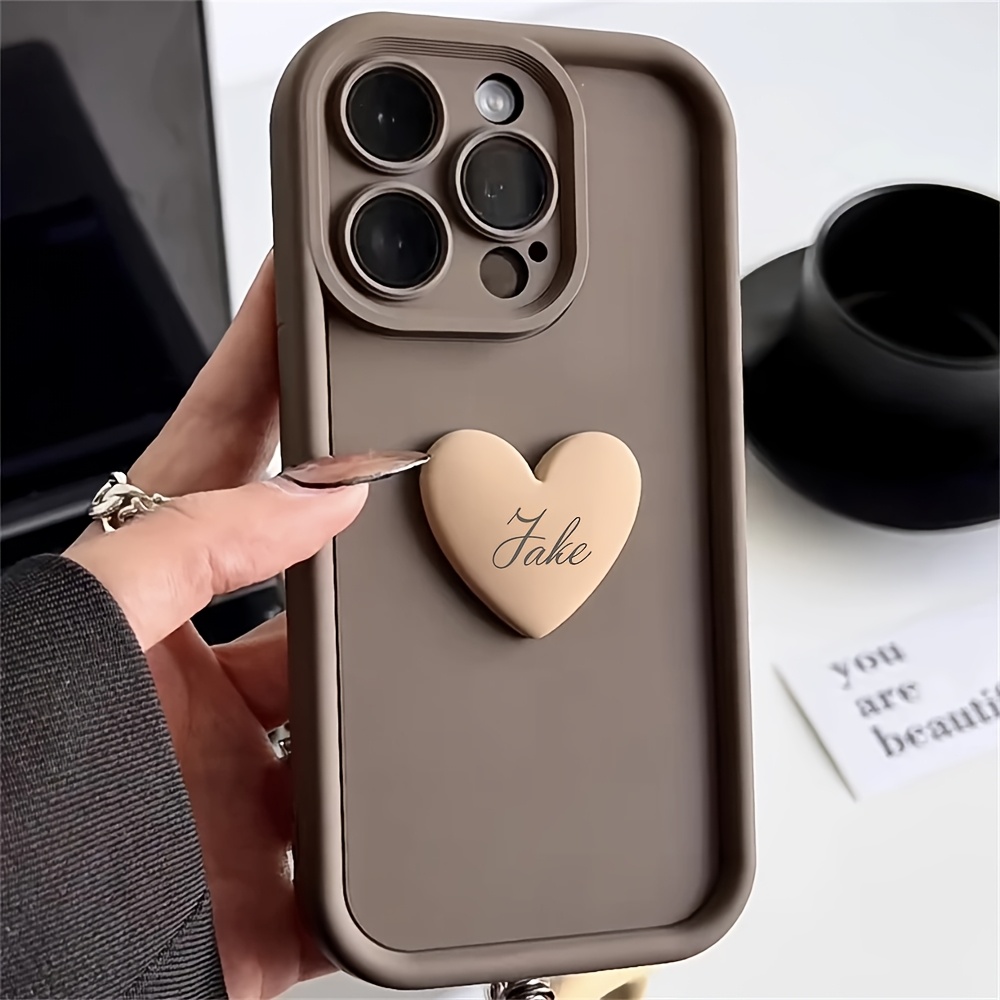 

Personalized Custom Name Engraving Letters Cute 3d Love Heart Soft Silicone Phone Case For 15 14 11 Plus Shockproof Back Cover