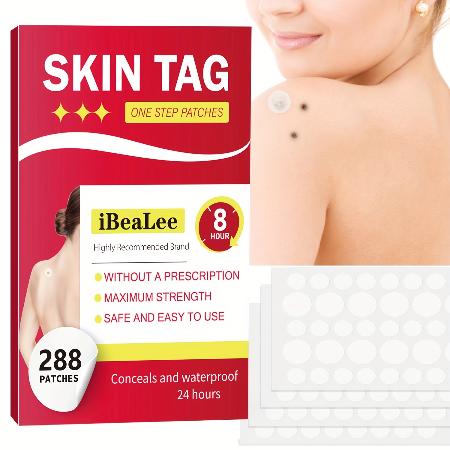 

Ibealee Skin Tag Remover Patches: 288 Concealing Stickers, Waterproof, Gentle, And Advanced Formula For 24 Hours - Suitable For All Skin Types