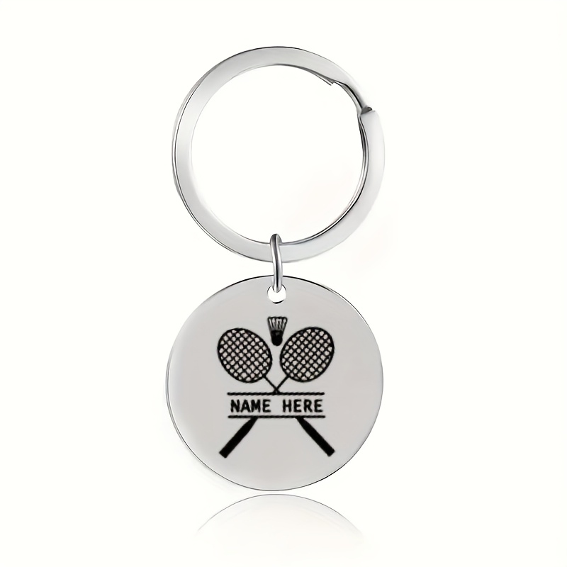 TEMU 1pc Personalized Badminton Enthusiast's Essential - Engraved Name Badminton Keychain, Stainless Steel, , Badminton Fan Ornament