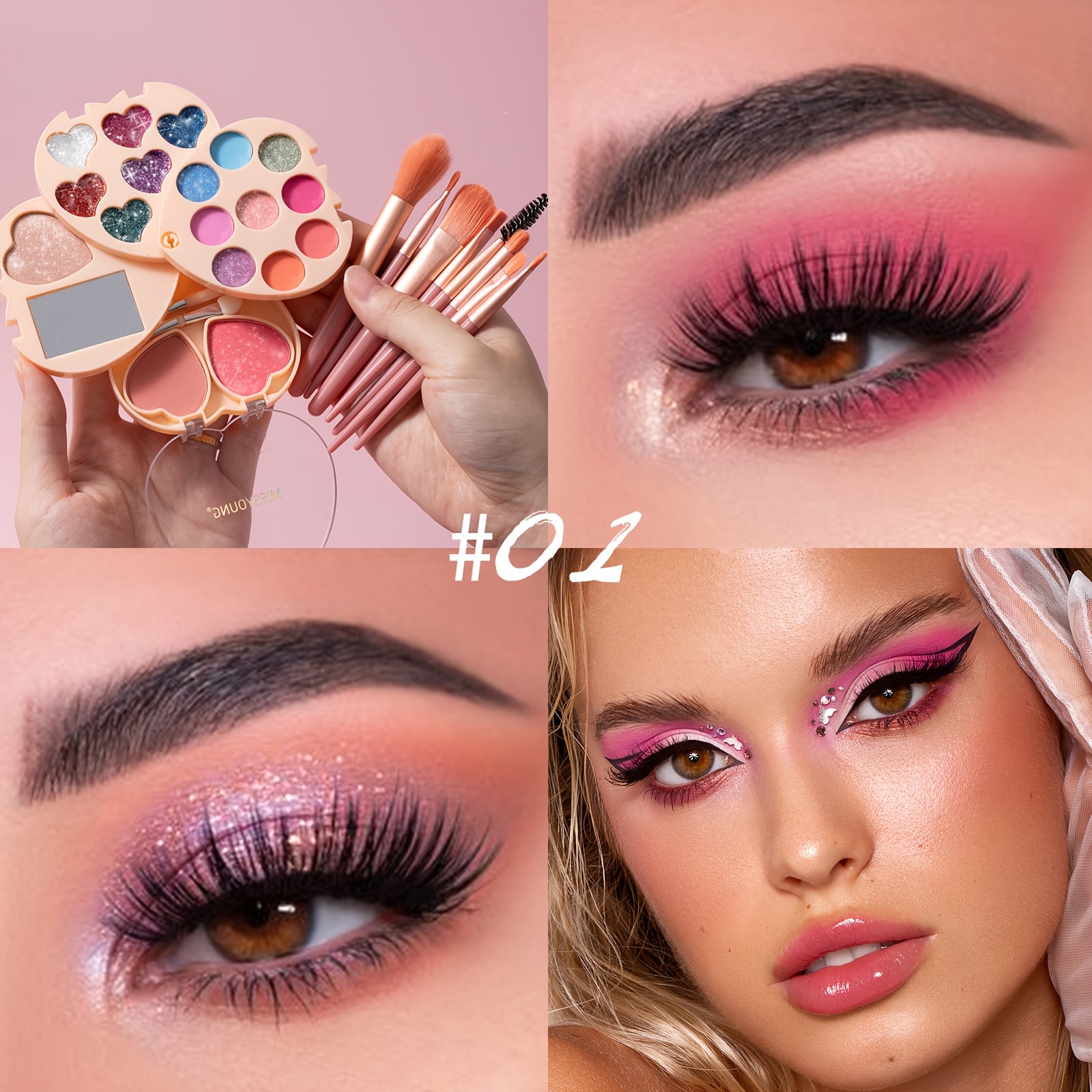TEMU Palette de fards à paupières mat/brillant , étanche, ensemble de Cosmétique pliable de cœur avec 8 outils de Cosmétique (pochette cadeau et sac