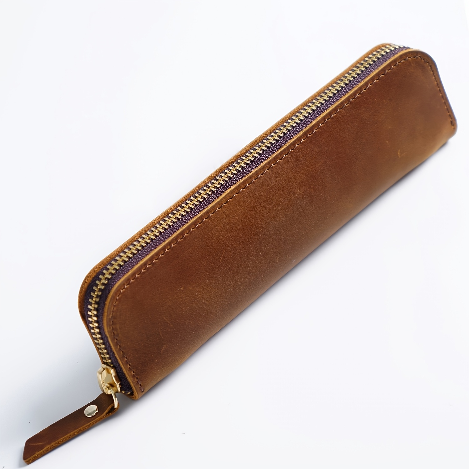 Image of This Pencil Case Of Top-grain Cowhide With A Zipper. Made Of Full-grain Genuine Dermis, Exquisitely Compact And Easy To Carry And Store. Ideal For Students And Business Professionals