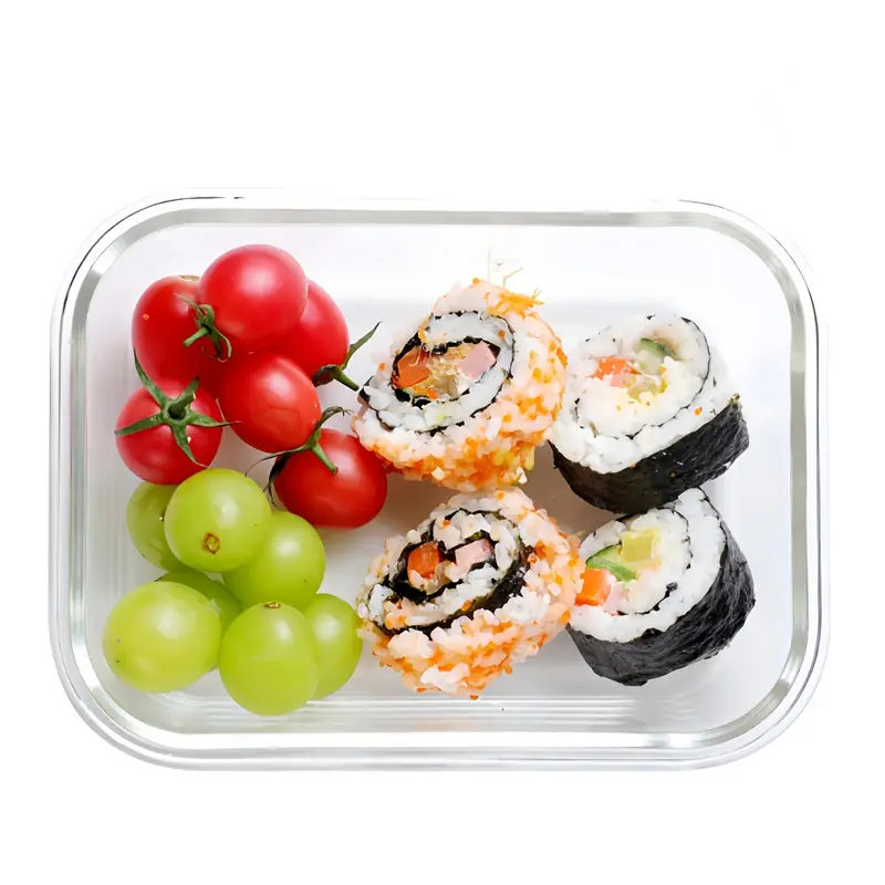 1pc transparent lid rectangular 1040ml with sealed lid high borosilicate thickened glass food storage container leak proof microwave oven and freezer safe built in silicone ring with four sided locking double sealing airtight lid stackable reusable no electricity integrated design easy to clean dead use suitable for home and travel takeaway lunch box Product details 9