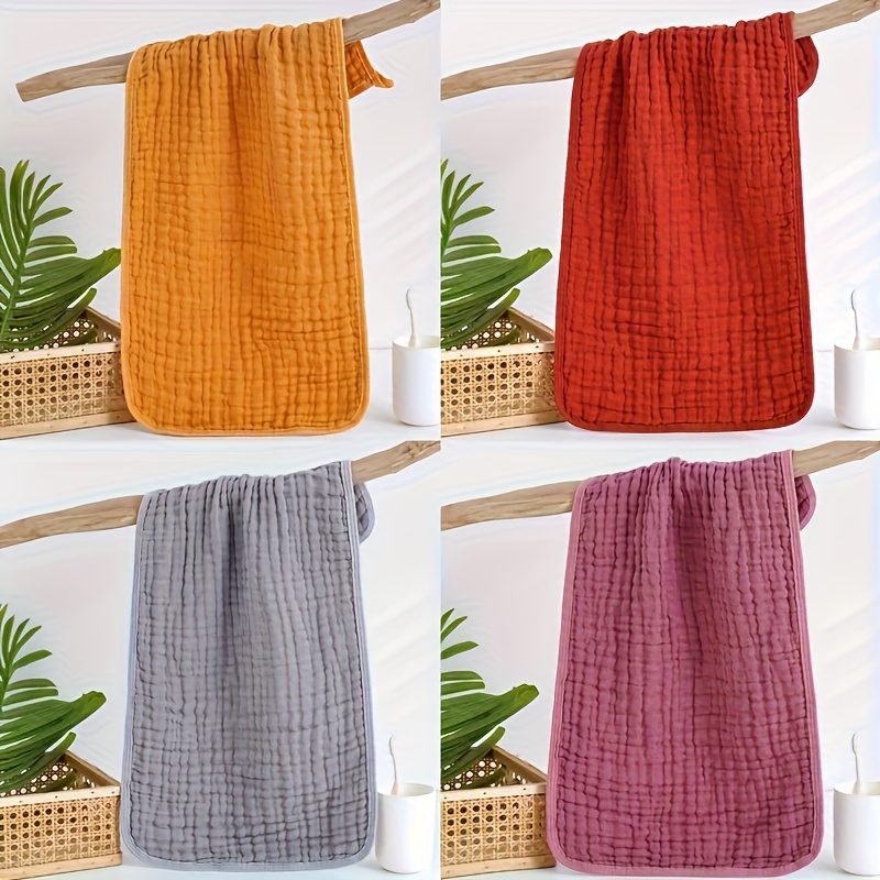 TEMU 4pcs Set Of Ultra Soft And Breathable Cotton Towels - Lightweight, Quick Drying Textured Towels, 6 Layer Gauze, Suitable For Bathing, Facial, Gym And Spa - Multiple Colors - For Family And Travel