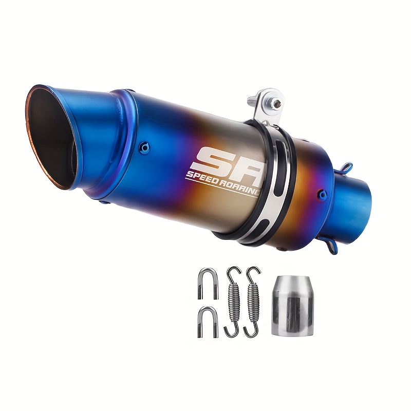universal modified motorcycle exhaust pipe with 51mm diameter   mouth design   suitable for off road motorcycles street travel motorcycles   motorcycles all terrain vehicles and other golden color imitation carbon fiber titanium color black half blue details 9