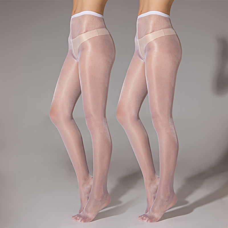 Women's Sexy Pantyhose, Shiny Light Stockings, Thin Stockings, Anti Hook, Shiny Silvery, Shiny Pantyhose, Light Beige, Black And White 2pcs Set