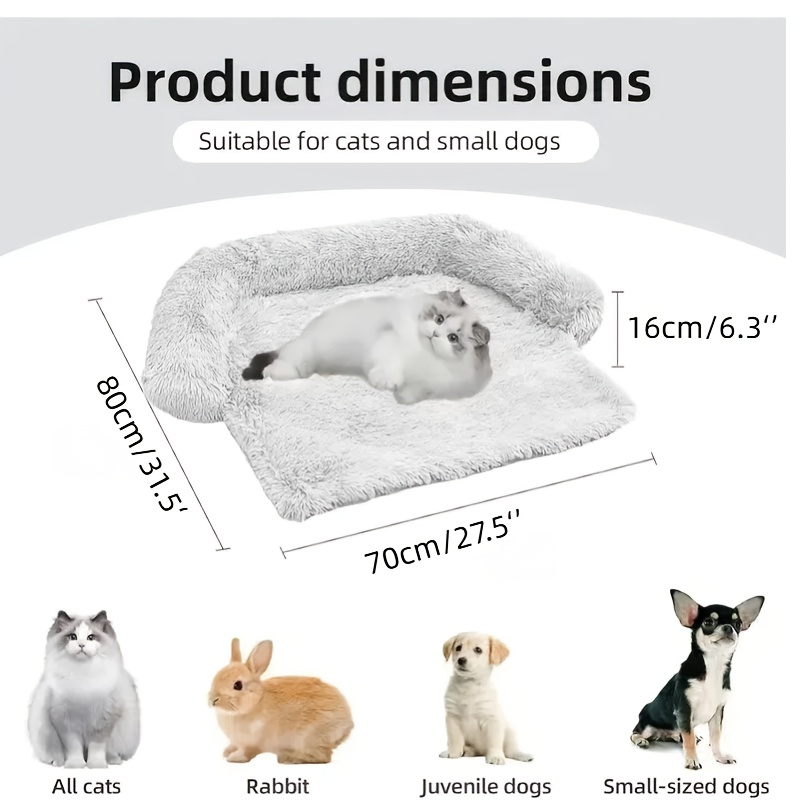 calming dog bed fluffy plush sofa cushion with washable cover   anti slip base for large medium small dogs and cats light gray and dark gray sizes   Product details 5