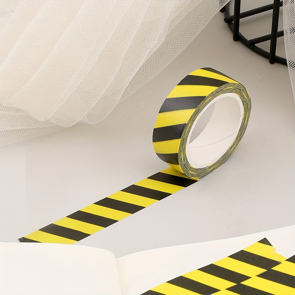 

1pc Handbook Tape Yellow And Black Twill Tearable Decorative Japanese Paper Diy Stickers Traffic Signs Warning Tape