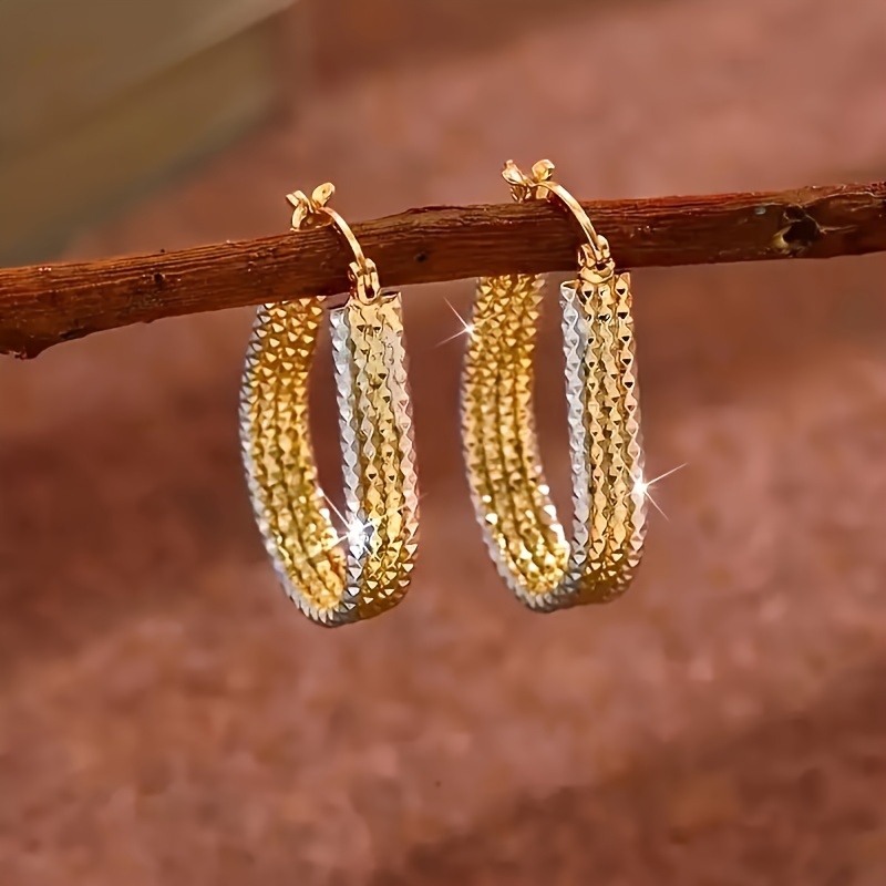 elegant   teardrop hoop earrings with sparkling corrugated design minimalist copper jewelry for women ideal gift versatile earrings sparkling   goldplated copper novelty earrings Product details 1