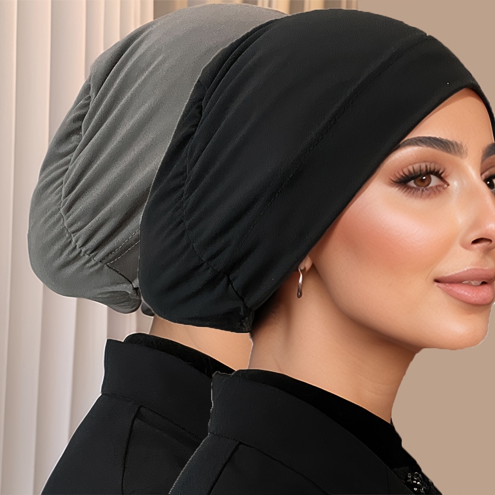 2pcs/Set Solid Color Muslim Headscarf with Closed Back Cap