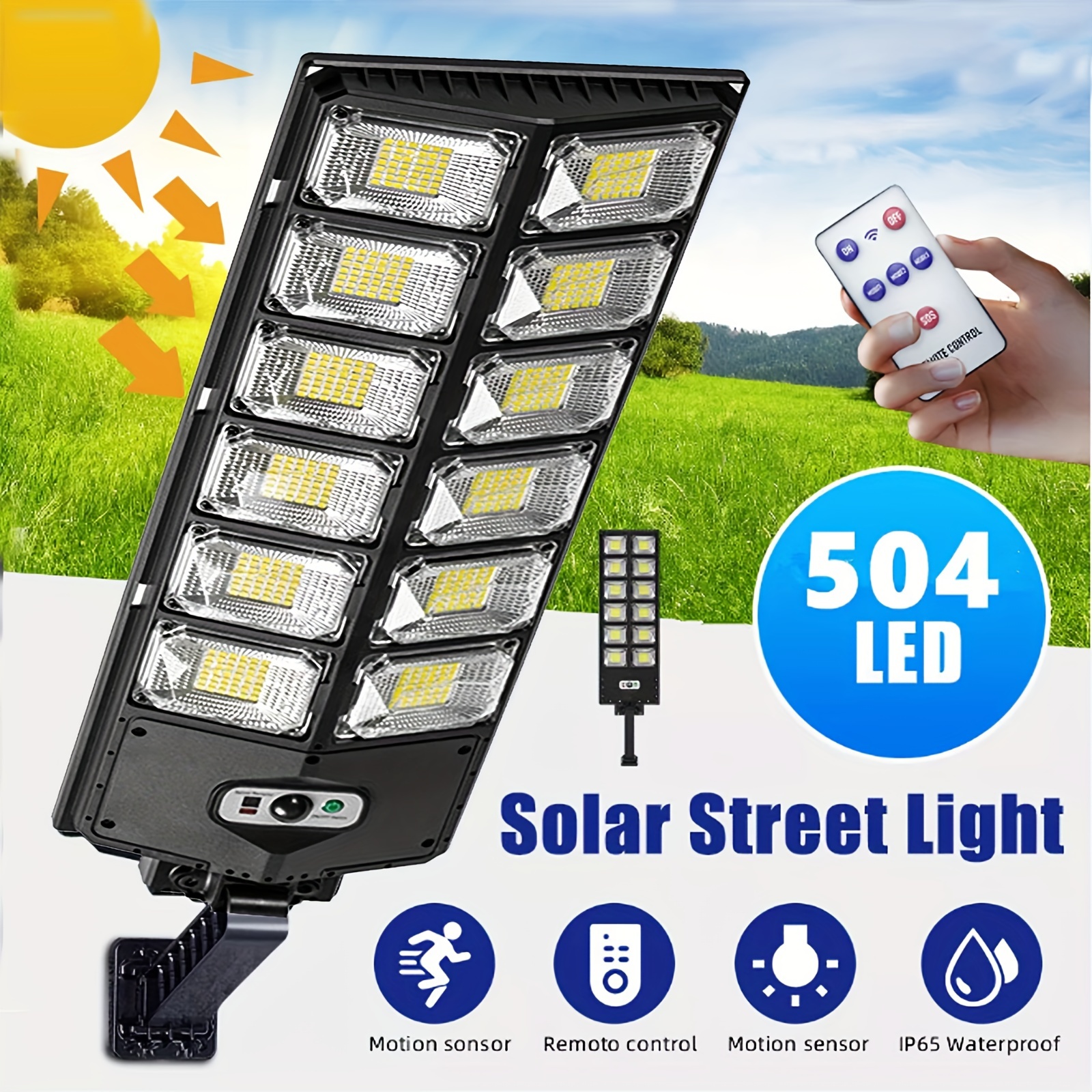 

Solar Street Lights Outdoor - 1000w Solar Parking Lot Lights, 7000k Led Solar Lights, Dusk To Dawn, Motion Sensor, Commercial Grade