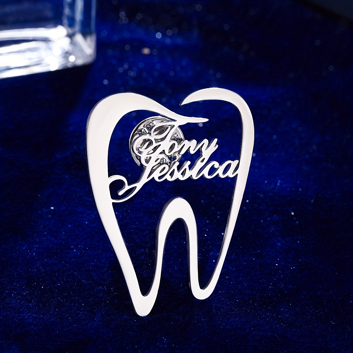TEMU Personalized Dentist And Dental Nurse Name Badge - Custom Tooth Shape Brooch, Elegant Gift For Dentists, Dental Hygienists, Weddings, Birthdays,
