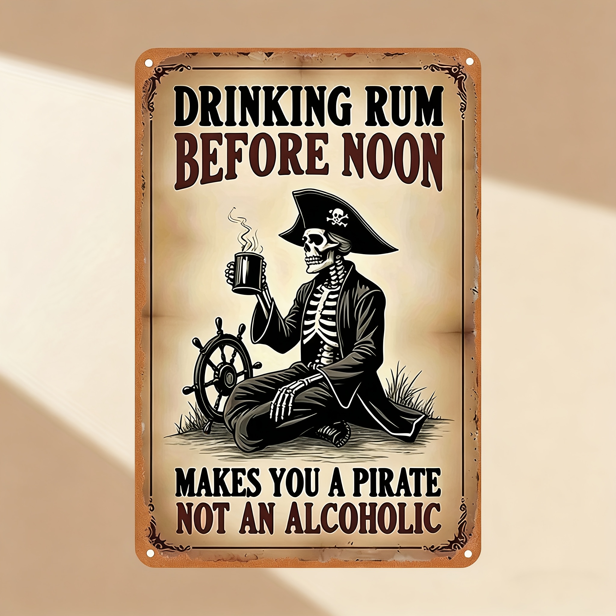 TEMU Of Vintage Metal Sign - "drinking Rum Before Makes A Pirate, Not An Alcoholic" - Large 12x8 Inches (30x20 Cm) Metal Sign - Retro Bar Decor For