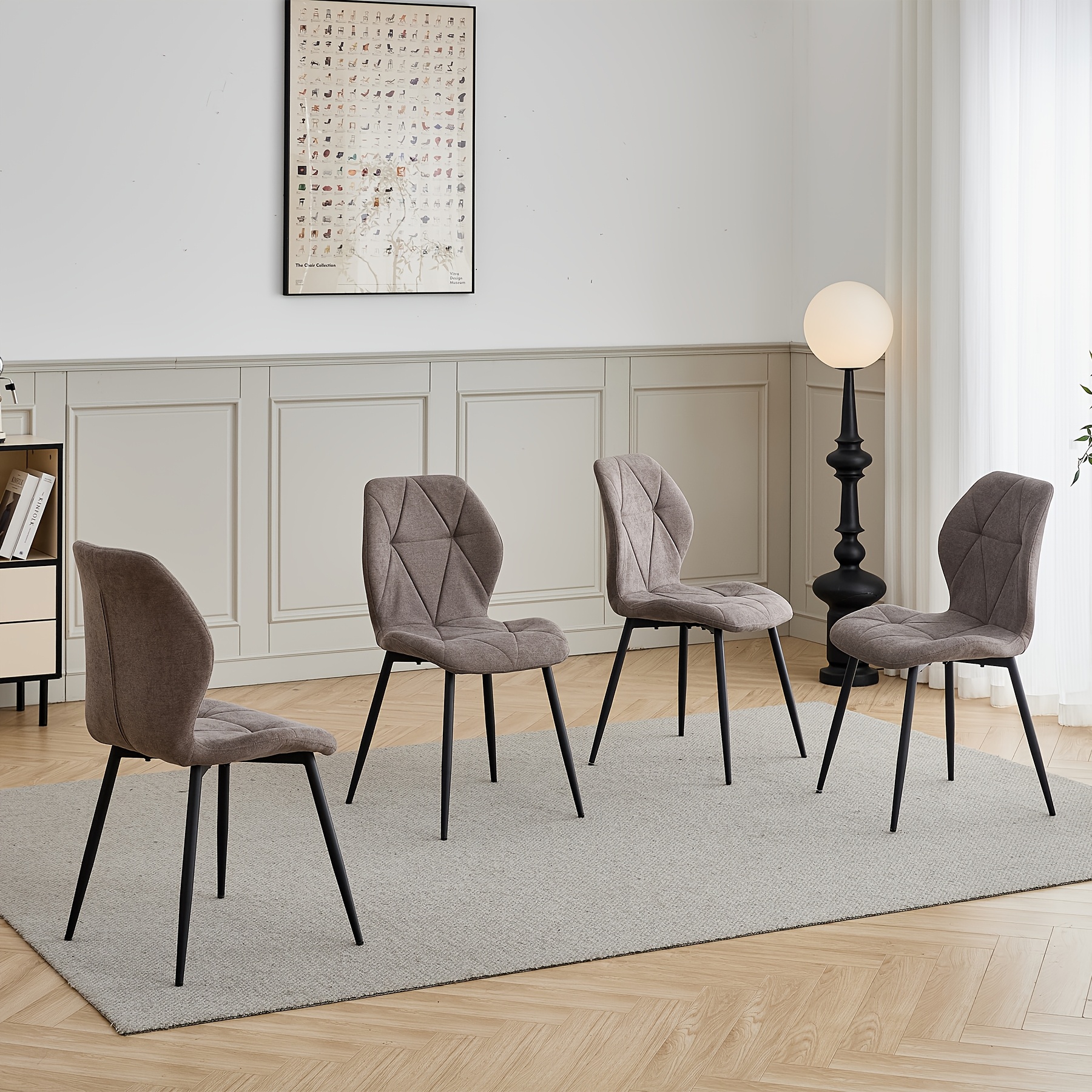 Image of Egoonm Set Of 4 Dining Chairs, Linen Fabric Upholstered Kitchen Chairs With Metal Feet, Mid Century Modern Minimalist Accent Chair Armless For Dining Room, Living Room, , Reception, Waiting
