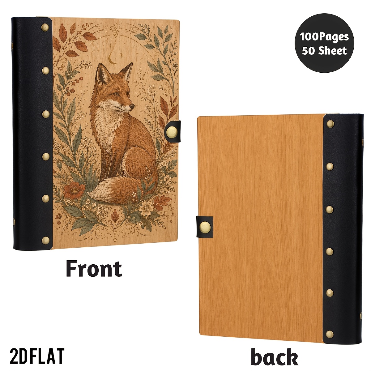 TEMU 1pc Vintage Fox Hardcover Notebook, Inspirational , Great For Daily Writing And Reflection, Features Rivet Binding, 100 Pages