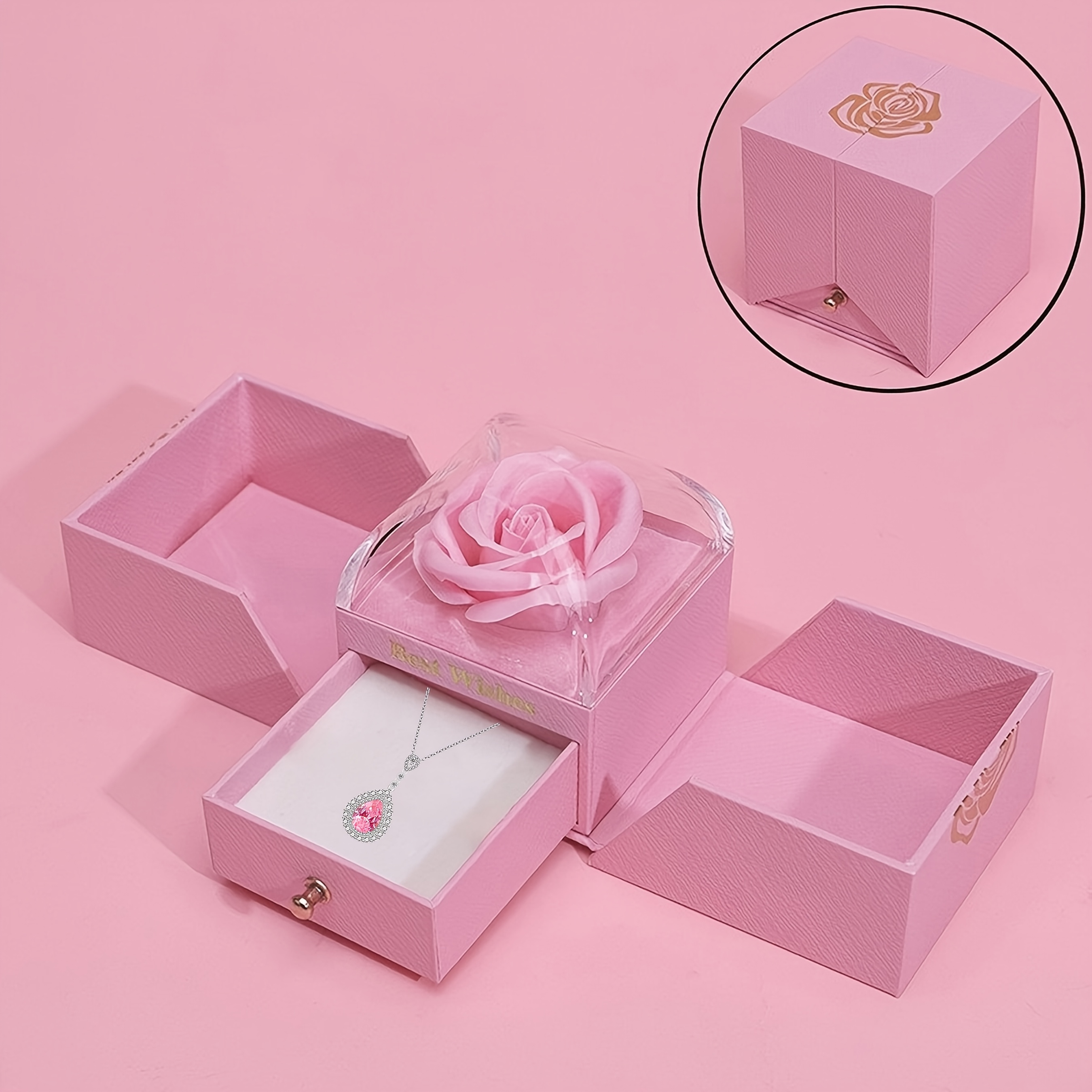 Eternal Rose Flower Gift Box with Stylish Necklace