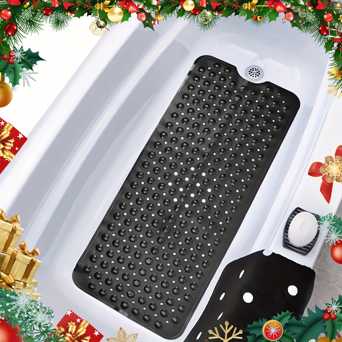 

1pc Hihegd Non-slip Pvc Bath Mat With Suction Cups, Massage Ring Design, , 1800gsm Fabric, Rubber Backed, Rectangle Shower Rug For Bathroom, Bathtub, Hotel Toilet