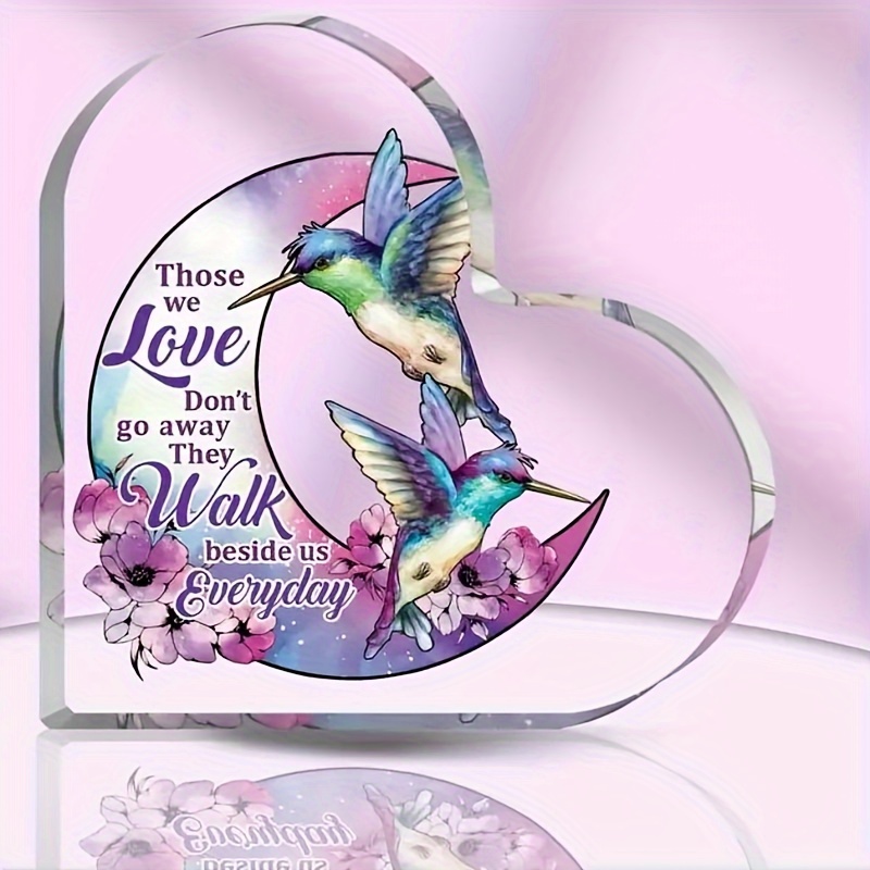 

Acrylic Hummingbird Memorial Decorative Figurine - Heart-shaped Bereavement Keepsake - Non-electric Collectible Display Piece