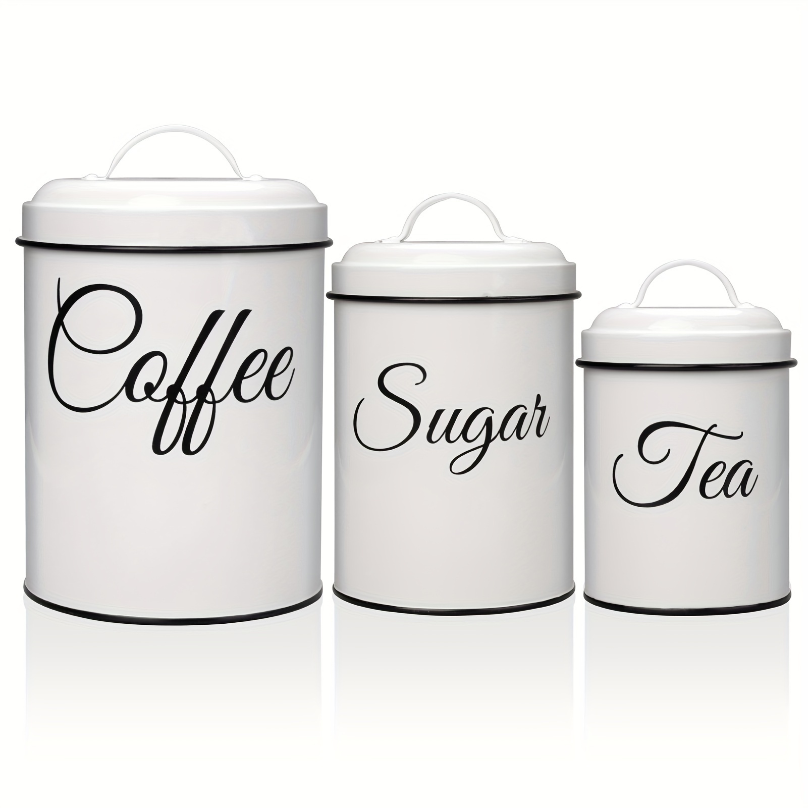 TEMU Airtight White Vintage Canisters Sets, 3pcs Rustic Farmhouse Kitchen Decor, For Coffee, Flour, Sugar, Tea Storage Storage Trunks & Chests