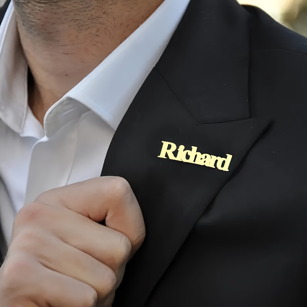 TEMU 1pc Personalized Stainless Steel Name Brooch Pin  Elegant Golden Finish, Customizable Gift For Him, Business Or Casual Wear, Formal Accessory | Elegant Style | Goldplated Jewelry