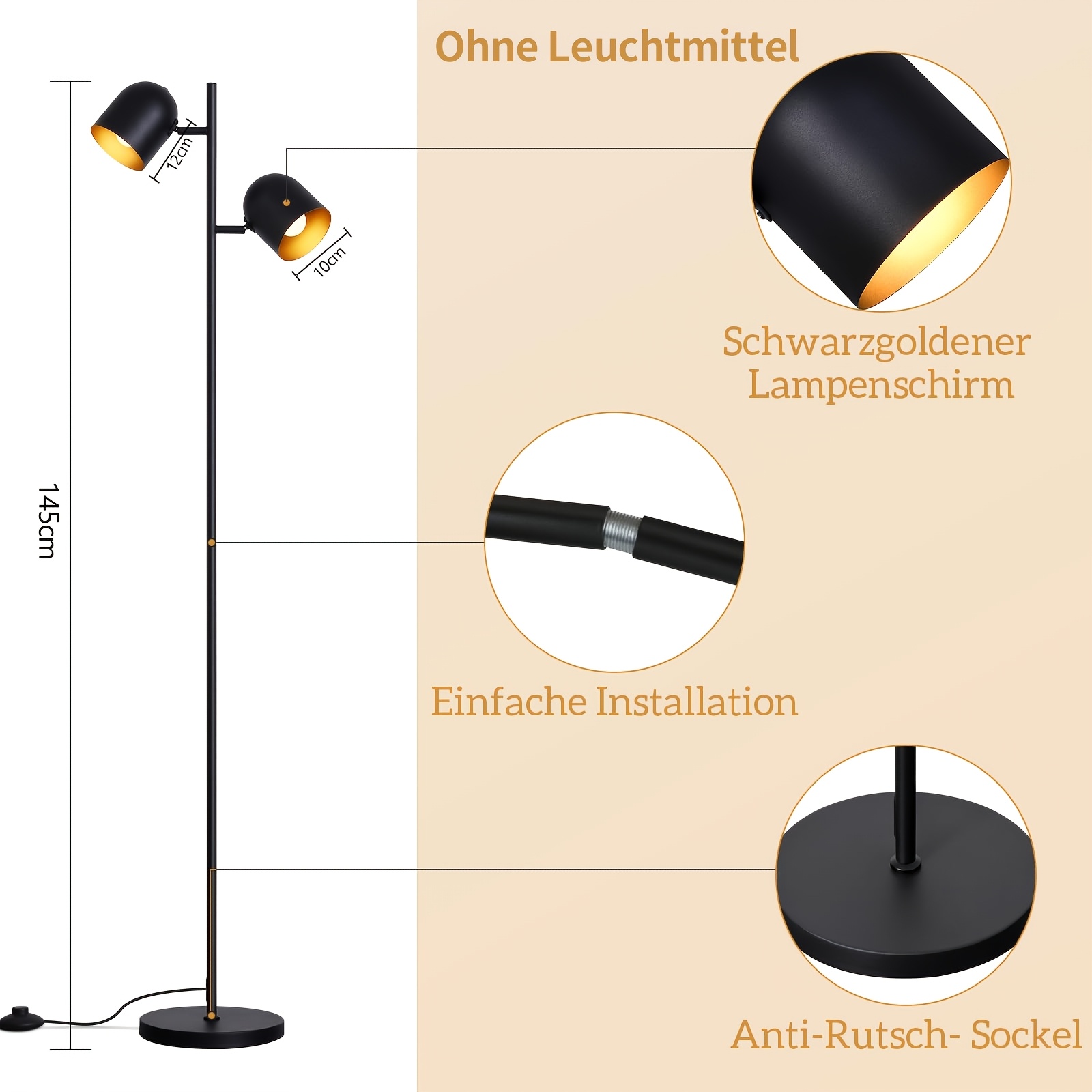 Image of Office Floor Lamp Vintage Living Room Floor Lamp Industrial Floor Lamp With 2 Lampshades Black Golden Metal Floor Lamp E14 Swivelling 350° Reading Lamp For Office - Bulb Not Included