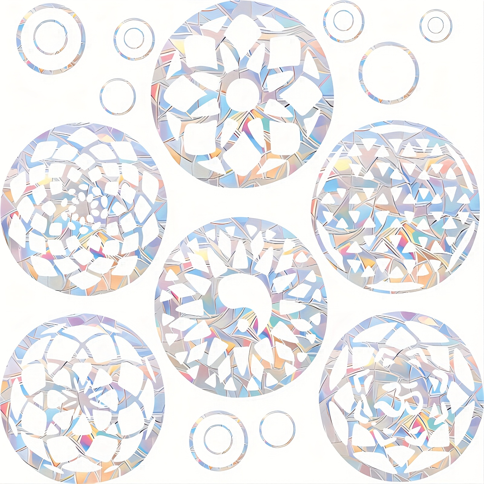 11pcs Caeron Mandala Window Clings - Static Cling Anti-collision Decals, Non-adhesive Prismatic Stickers With Rainbow , Mandala Patterns For & Office (vinyl)
