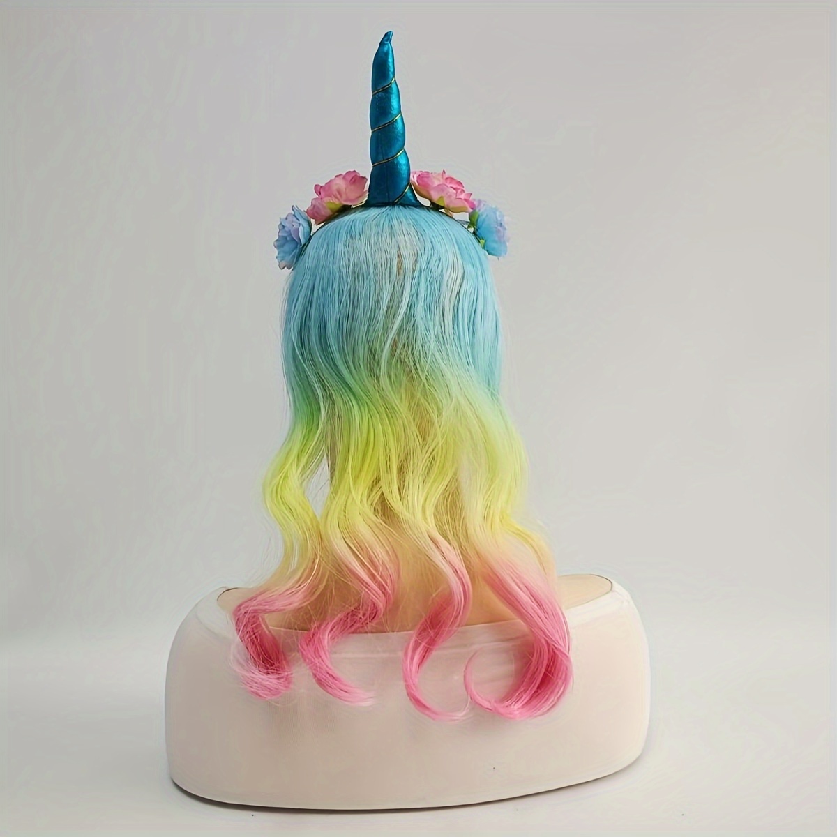 

Unicorn Curly Wig With Floral Headband - Heat Resistant, Clip-on Hair Extension For Dress-up & Accessories