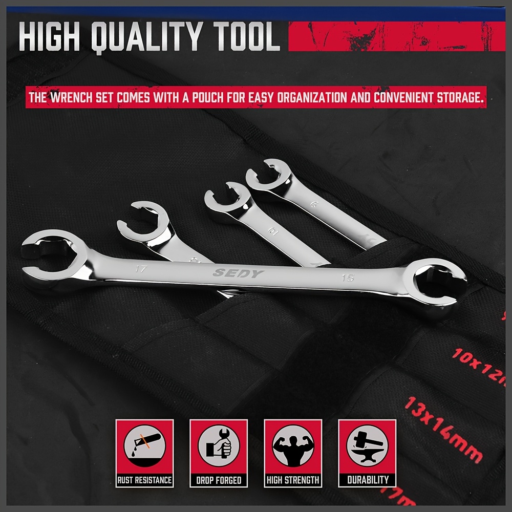 4pcs Flare Nut Wrench Open-Ended Brake Pipe Spanner Set