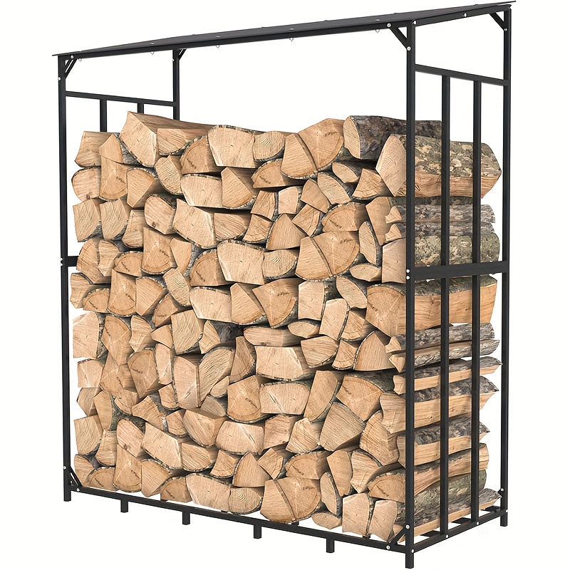 outdoor log storage firewood rack with top cover heavy duty rust resistant tubular steel wood stacker firewood holder for deck patio backyard heavy duty logs shed 61 6 x23 6 x66 3 for fireplace wood stove campfire