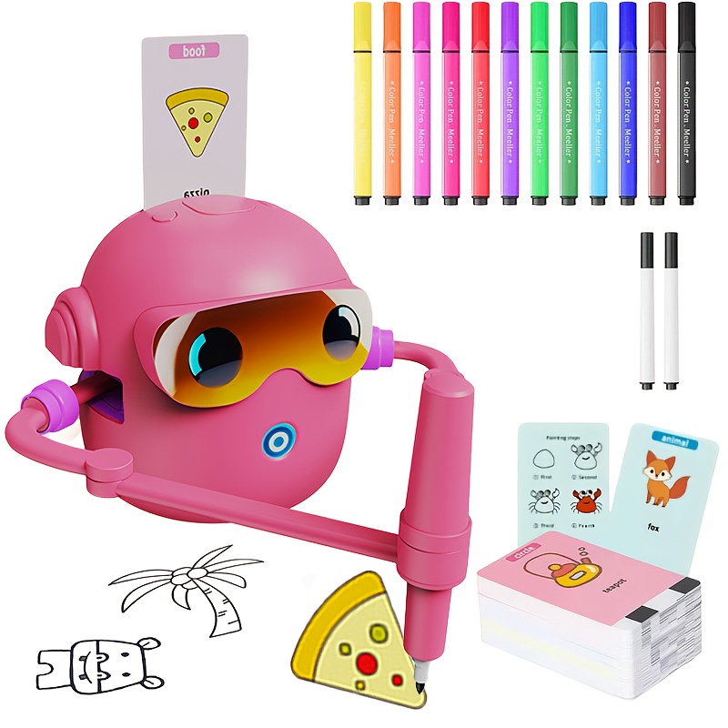 Robot De Dibujo Educativo Para Niños – Juguete Interactivo Con Tarjetas Y Modos Múltiples, Ideal Para Aprender Pintura (Rosado)