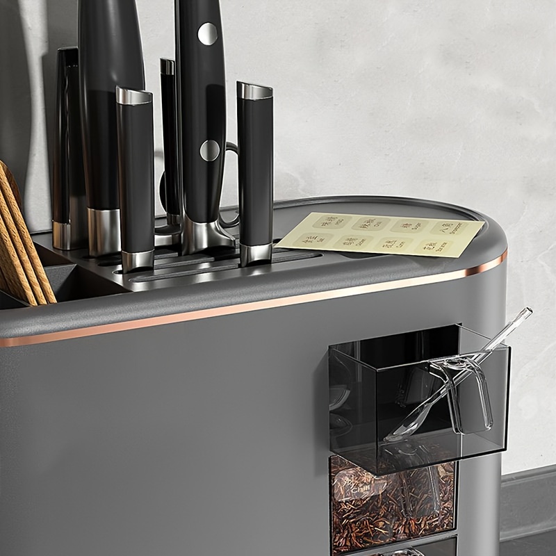 2 tier kitchen countertop organizer rack for knives spoons and utensils durable plastic with accents multi compartment storage for chopsticks spices and cookware space saving design for modern kitchens kitchen organizer sleek kitchen rack durable plastic rack Product details 3