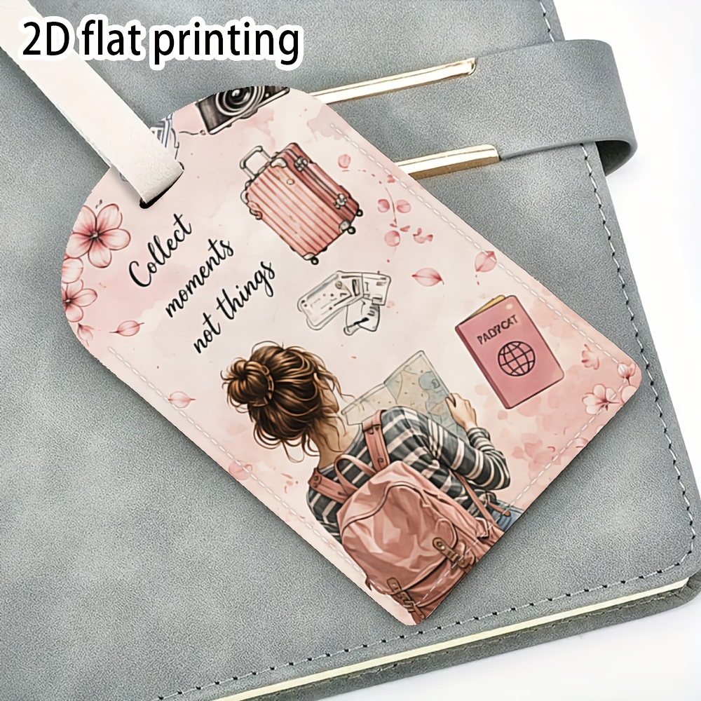 TEMU 1 etiqueta de equipaje coleccionable "Collect Moments Not Things" con diseño de rosa para niña (impresión 2D) - Etiquetas de maleta ligeras de