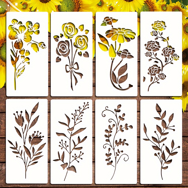 

8pcs Flower And Painting Templates, Home Decoration Templates, Canvas, Perfect Wooden Board Decoration Painting Templates. Perfect Decoration, Walls, Furniture Paint, Diy Reusable Templates