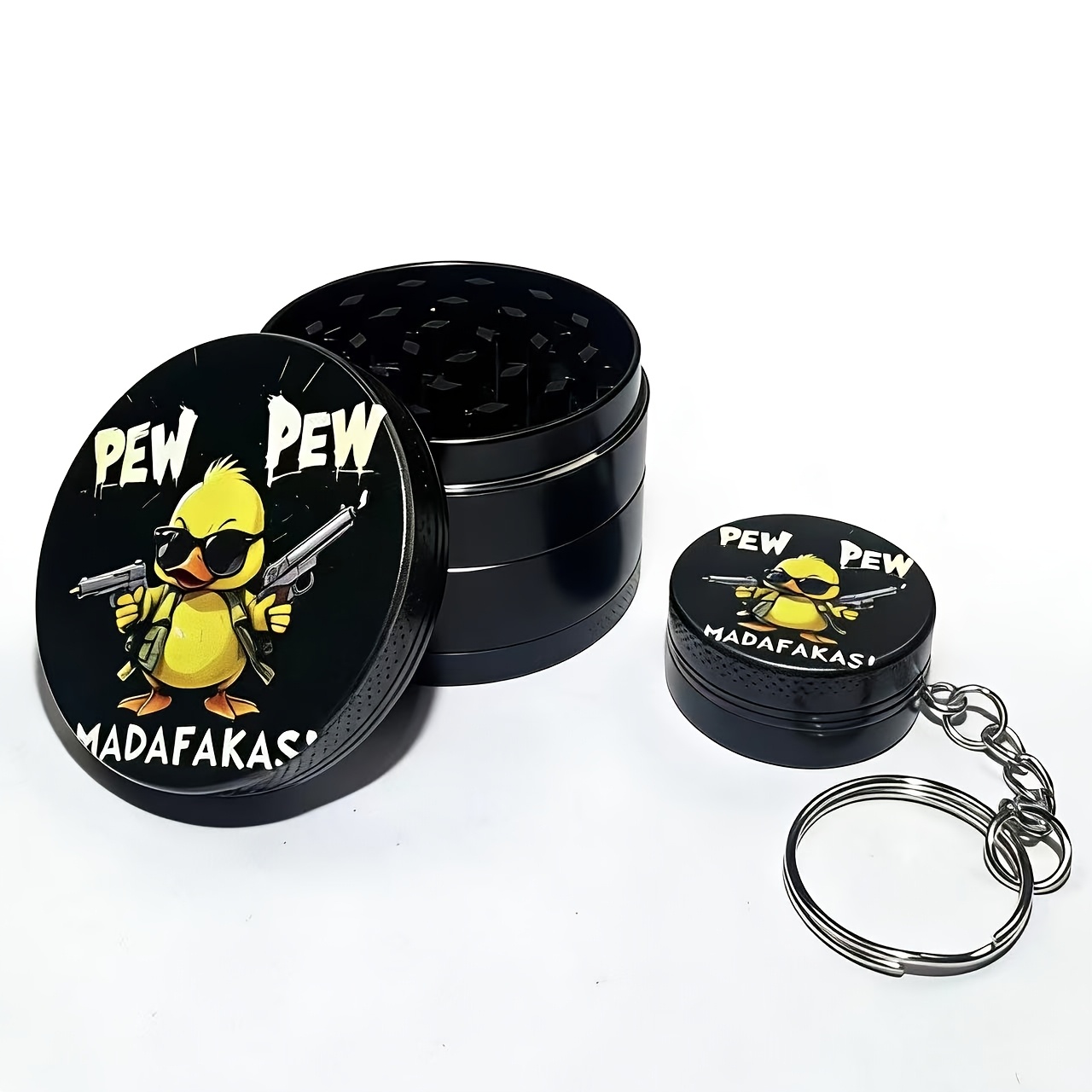 1pc duck pattern vertical stripe wear resistant portable four layer metal grinder     personalized graffiti   more attractive fine grinding without   no electricity required durable exquisite gift