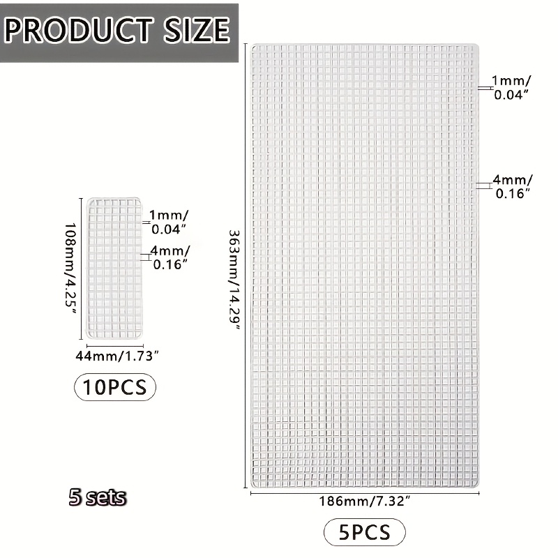 E-shop 5er-Set Weiße Kunststoff-Meshblätter für Stickerei, Stricken & Häkelarbeiten - 14.4"x15.7" mit 4mm Löchern, Strapazierfähig & Flexibel für