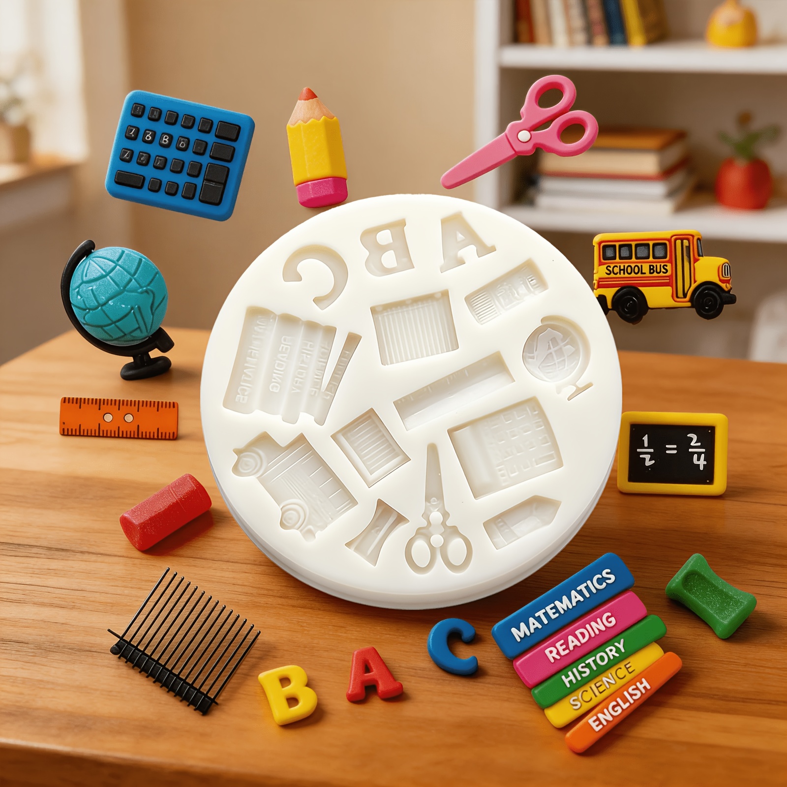 Image of 1pc Teaching Bus-shaped Cake Decorating Fondant Mold, -themed Chocolate Silicone Mold, Used To Make Gum Cupcake Toppers Cookie Paste Refrigerator Decoration Polymer Clay