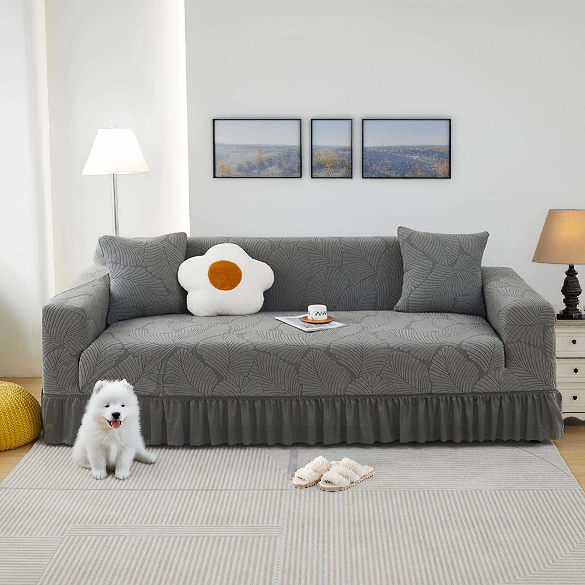 TEMU 1pc -coverage Skirted Sofa Cover - Stretchable, Warm, Anti-slip, Pet-friendly, Fits 1/2/3/4-seater Couches, Soft Velvet Texture; Navy Blue,