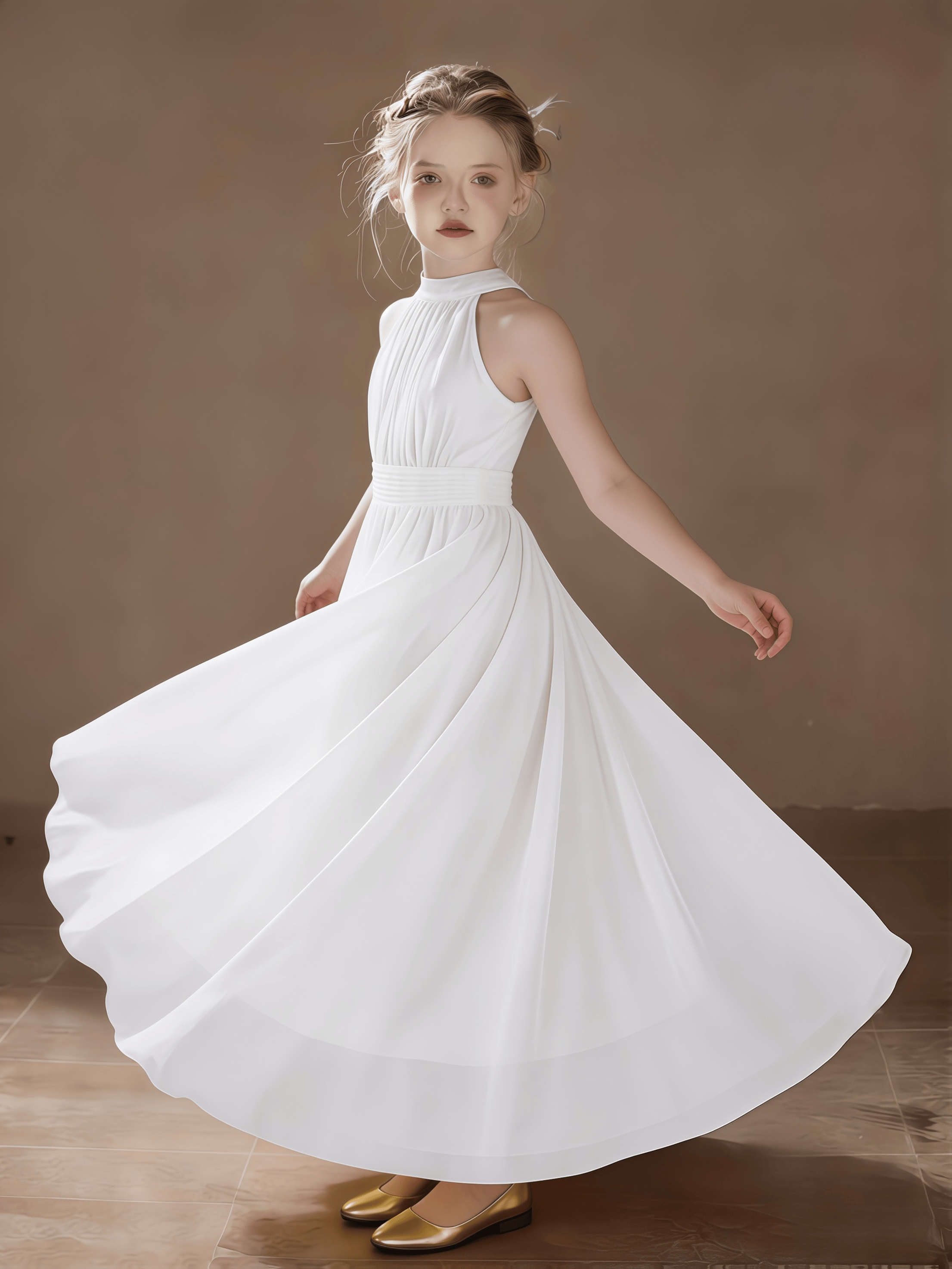 knee length dresses for ladies Wholesale White Pearl Dress for Girls (Ages: 4, 6, 8, 10, 12) main image 0