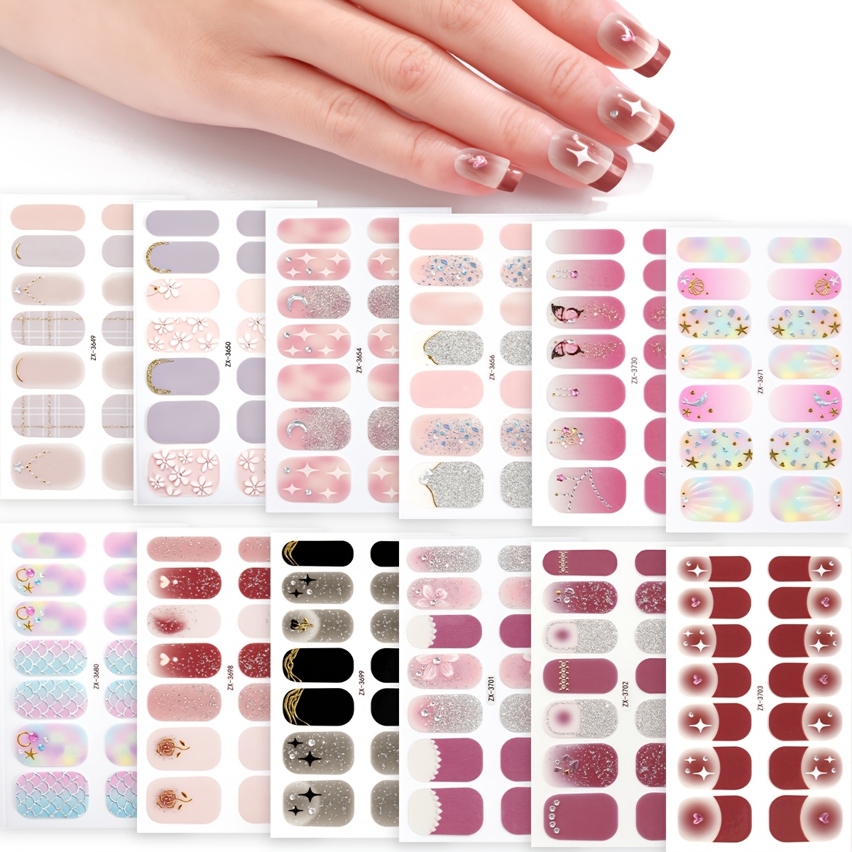 

12 Sheets 3d Nail Polish Strips, Spring And Moon Starfish Shells Full Nail Wrap Set With 1 Nail File, , Uv Lamp Required, Nail Art Sticker Travel Kit For Women And Girls