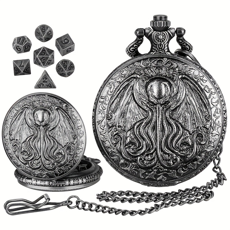 Vintage Winged Octopus Pocket Watch Case with Gaming Dice