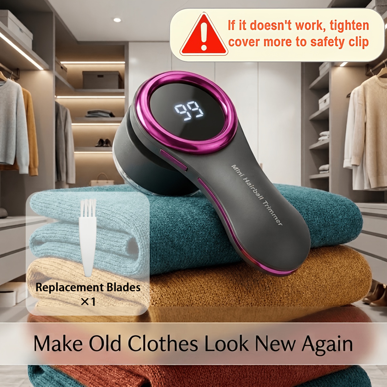 TEMU Usb Rechargeable Lint Remover With Display, Long Portable Fabric Shaver, Effective Pill Fuzz Bobble Removal Tool For Sweaters Socks Blankets