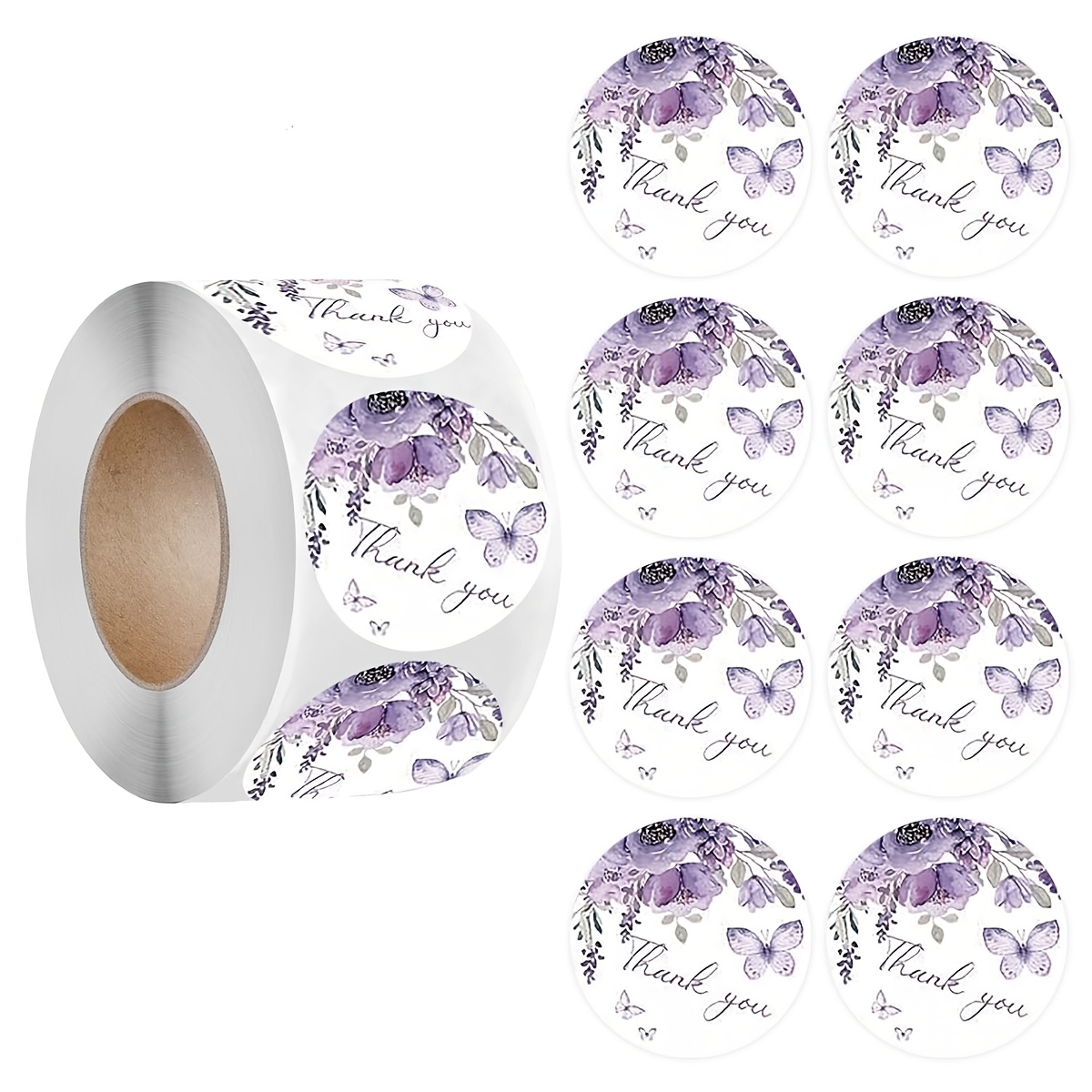 TEMU 500pcs/roll Round Purple Floral Thank You Stickers Labels Decorative Journal Creative Sealing Self Adhesive Stickers Seal Labels