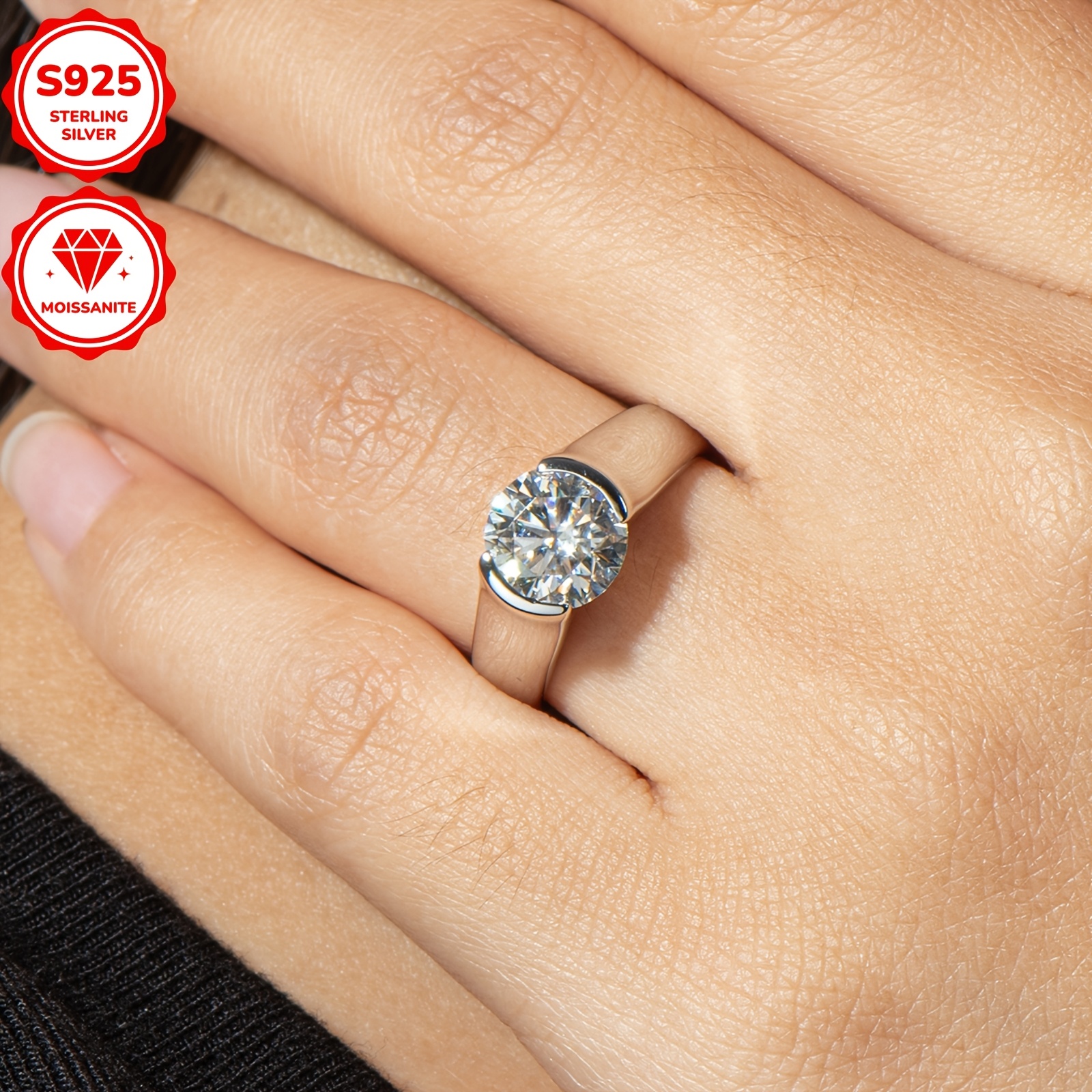 2CT Moissanite Engagement Ring, Classic Design, 925 Sterling Silver