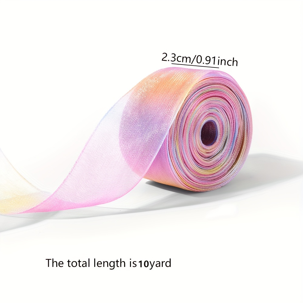 TEMU 1 Inch Sheer Organza Ribbon Wide Gradient Shimmer Diy Craft Ribbon For Present Wrapping Christmas Decor Bow Decor And Versatile Event Decoration