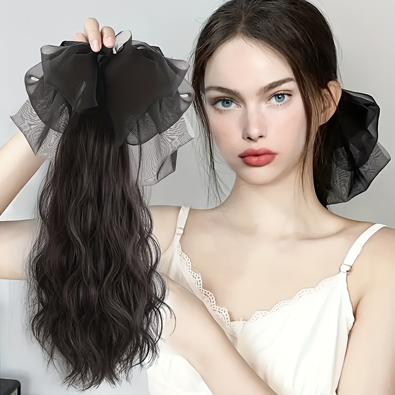pinces à griffes synthétiques pour extensions de queue de cheval bouclées et ondulées avec une épingle à cheveux à nœud, parfaites pour améliorer les queues de cheval pour femmes et filles Détails du produit 2