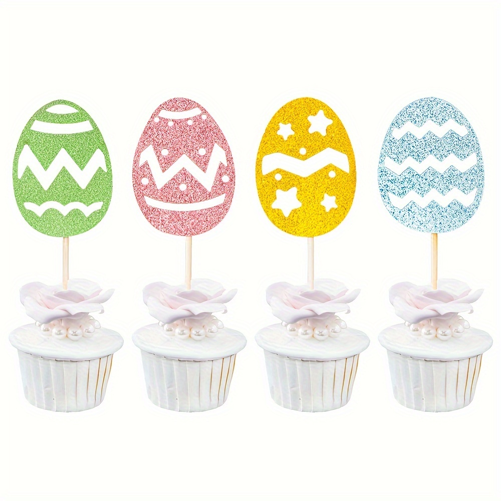 Easter Egg Cupcake Toppers Glitter Colorful Egg Cupcake Food - Temu