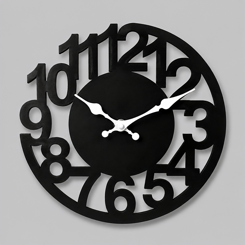 TEMU 1 Round Black Cut-out Wall Clock, Creative -shaped , Modern Minimalist Style Wall Decor Silent Quartz Clock, Suitable For Living Room, Bedroom,